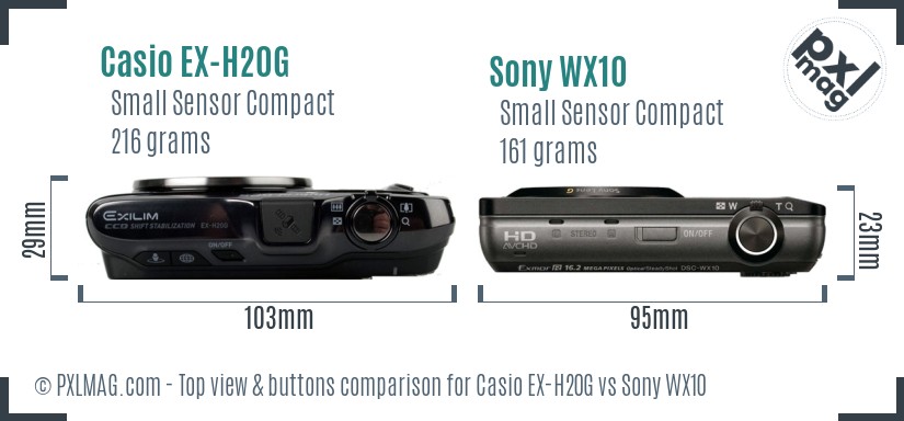 Casio EX-H20G vs Sony WX10 top view buttons comparison