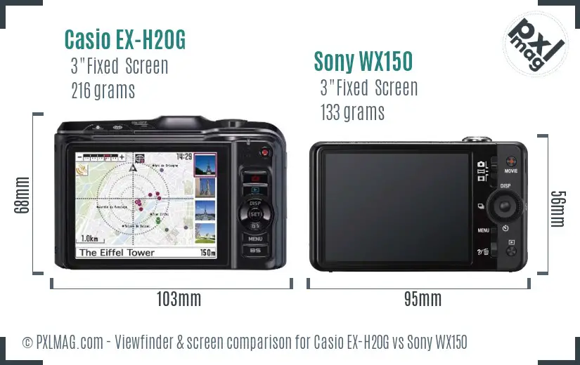 Casio EX-H20G vs Sony WX150 Screen and Viewfinder comparison Casio EX-H20G vs Sony WX150 Screen and Viewfinder comparison