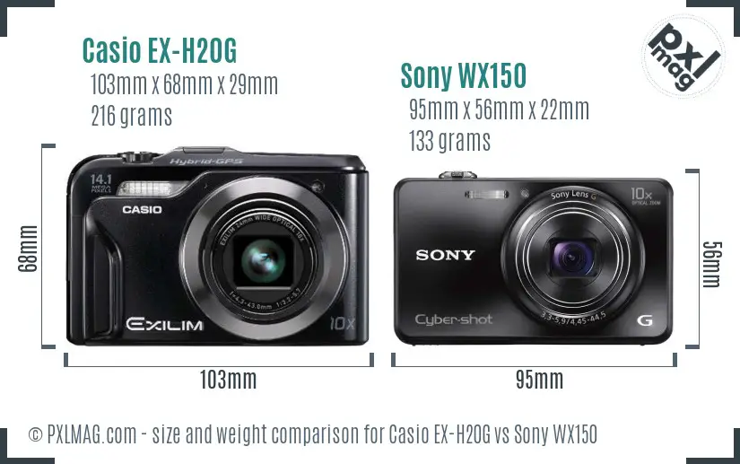 Casio EX-H20G vs Sony WX150 size comparison Casio EX-H20G vs Sony WX150 size comparison
