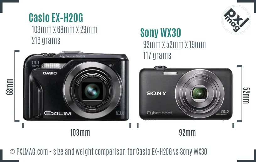 Casio EX-H20G vs Sony WX30 size comparison Casio EX-H20G vs Sony WX30 size comparison