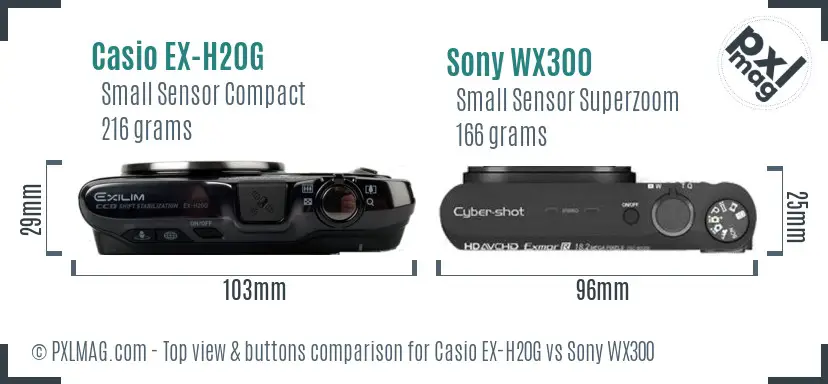 Casio EX-H20G vs Sony WX300 top view buttons comparison