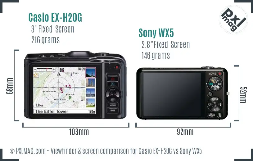 Casio EX-H20G vs Sony WX5 Screen and Viewfinder comparison