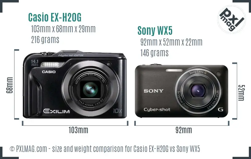Casio EX-H20G vs Sony WX5 size comparison