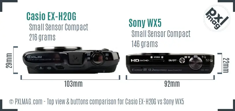 Casio EX-H20G vs Sony WX5 top view buttons comparison