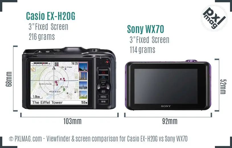 Casio EX-H20G vs Sony WX70 Screen and Viewfinder comparison