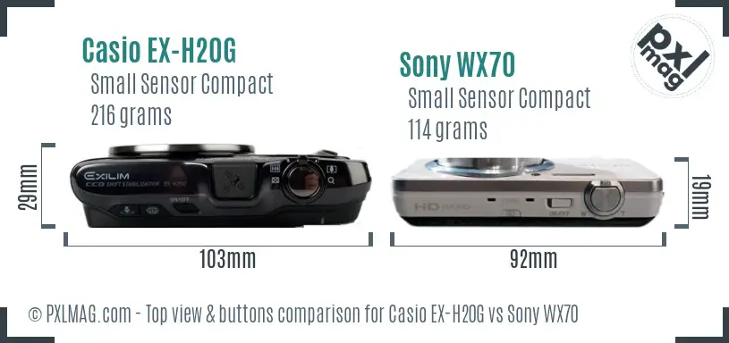 Casio EX-H20G vs Sony WX70 top view buttons comparison
