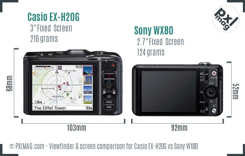 Casio EX-H20G vs Sony WX80 Screen and Viewfinder comparison