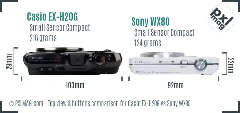 Casio EX-H20G vs Sony WX80 top view buttons comparison