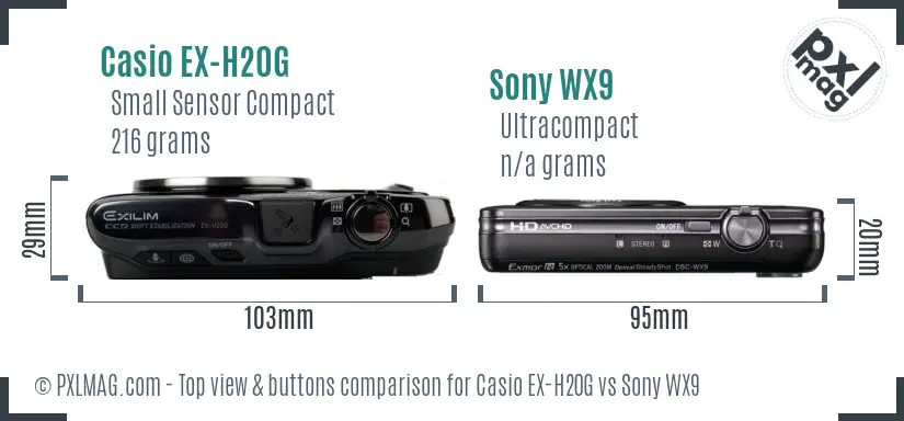 Casio EX-H20G vs Sony WX9 top view buttons comparison