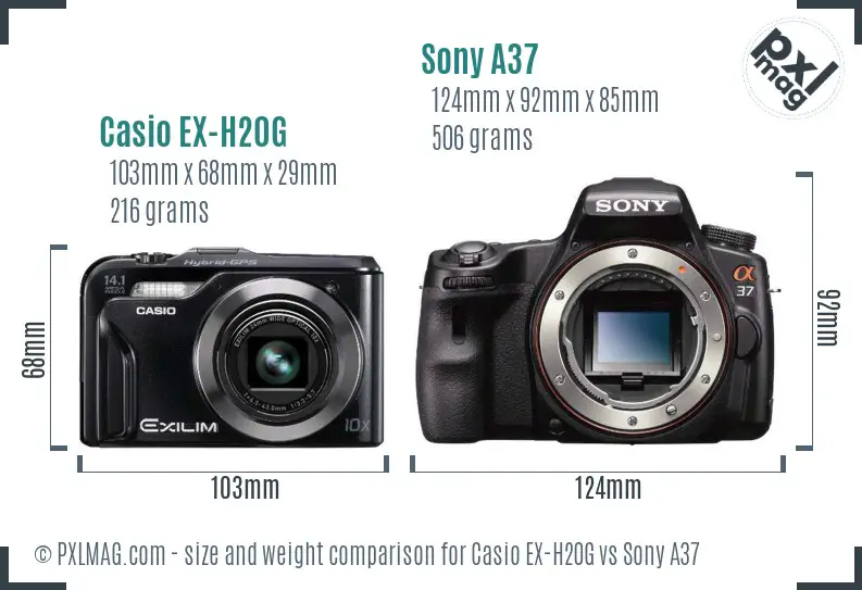 Casio EX-H20G vs Sony A37 size comparison