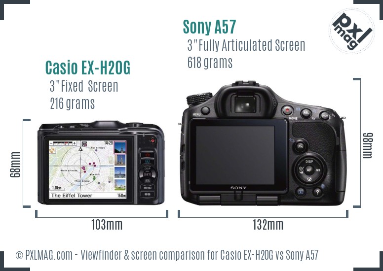 Casio EX-H20G vs Sony A57 Screen and Viewfinder comparison