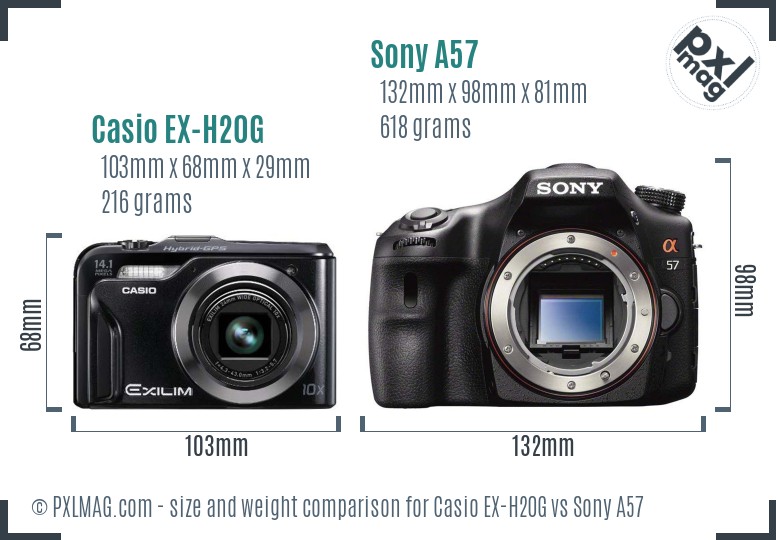 Casio EX-H20G vs Sony A57 size comparison Casio EX-H20G vs Sony A57 size comparison