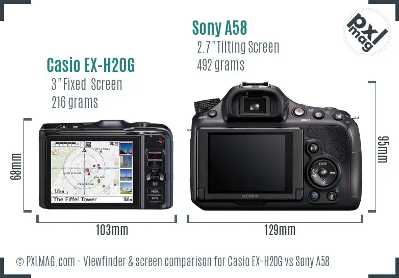 Casio EX-H20G vs Sony A58 Screen and Viewfinder comparison