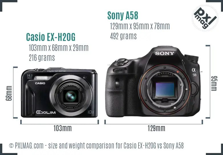 Casio EX-H20G vs Sony A58 size comparison