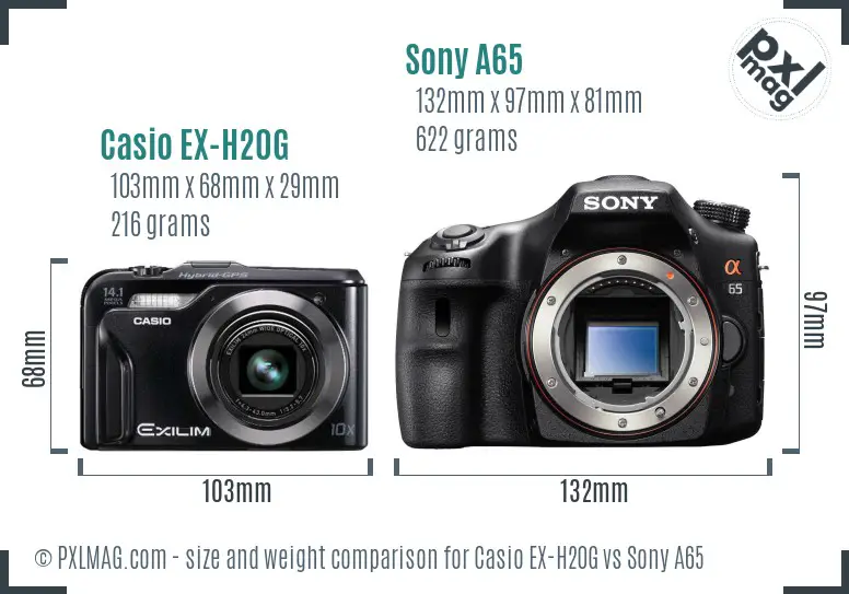 Casio EX-H20G vs Sony A65 size comparison