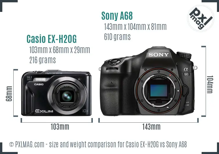 Casio EX-H20G vs Sony A68 size comparison Casio EX-H20G vs Sony A68 size comparison