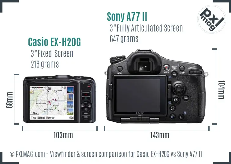 Casio EX-H20G vs Sony A77 II Screen and Viewfinder comparison