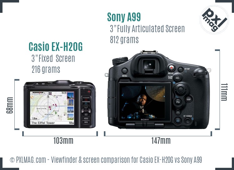 Casio EX-H20G vs Sony A99 Screen and Viewfinder comparison