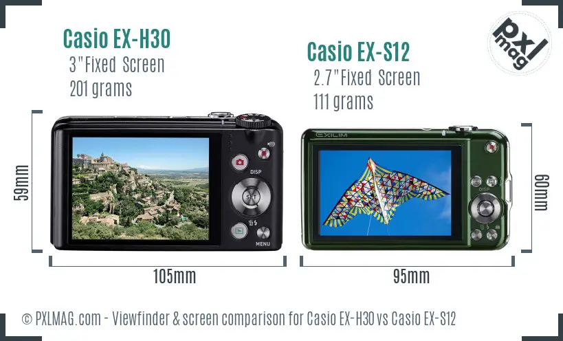 Casio EX-H30 vs Casio EX-S12 Screen and Viewfinder comparison