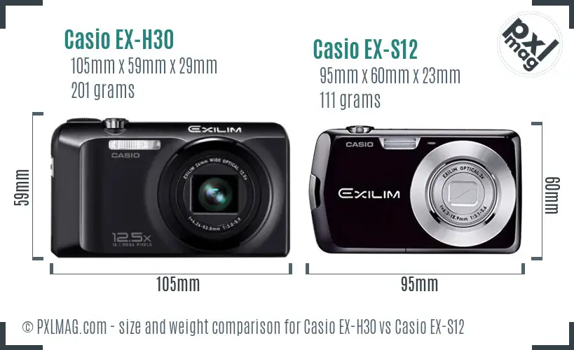 Casio EX-H30 vs Casio EX-S12 size comparison