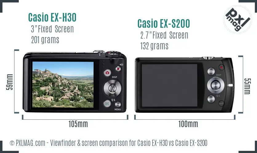 Casio EX-H30 vs Casio EX-S200 Screen and Viewfinder comparison