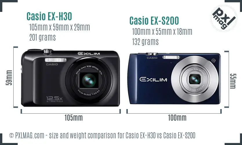 Casio EX-H30 vs Casio EX-S200 size comparison