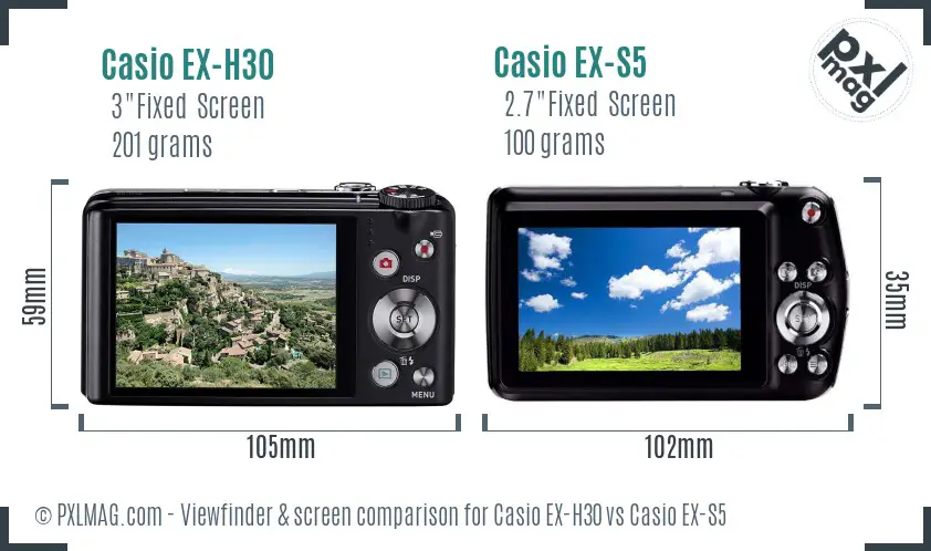 Casio EX-H30 vs Casio EX-S5 Screen and Viewfinder comparison