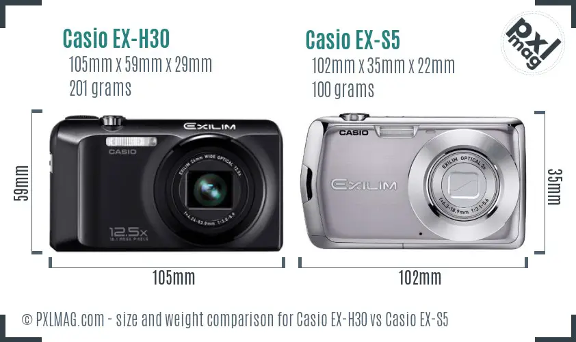 Casio EX-H30 vs Casio EX-S5 size comparison