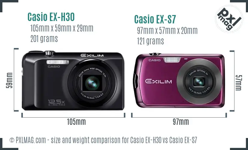 Casio EX-H30 vs Casio EX-S7 size comparison