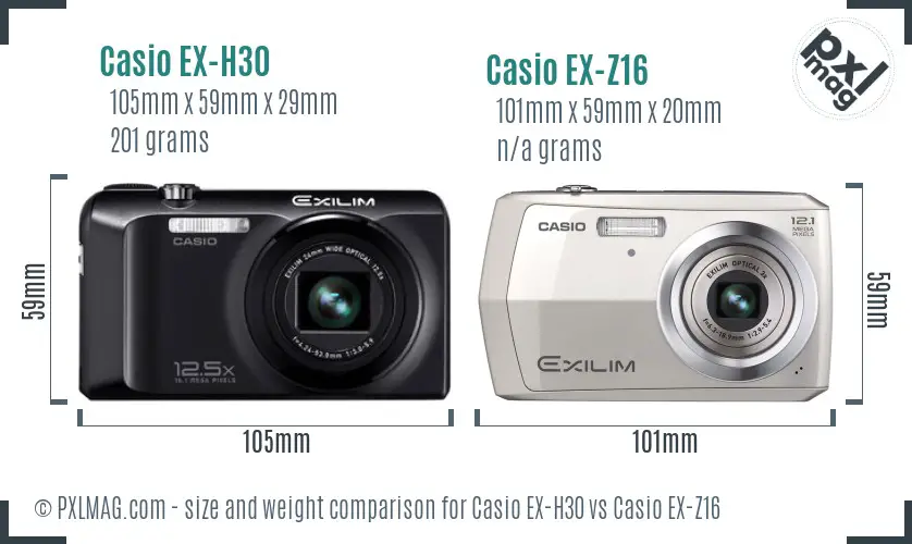 Casio EX-H30 vs Casio EX-Z16 size comparison