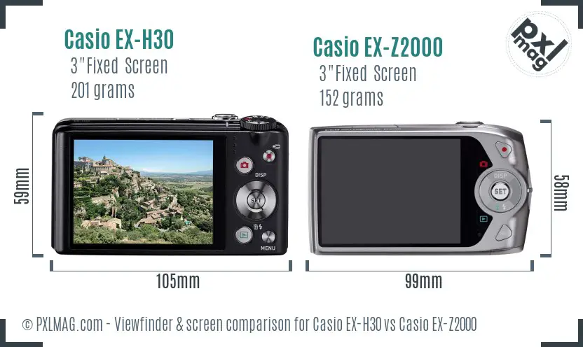 Casio EX-H30 vs Casio EX-Z2000 Screen and Viewfinder comparison