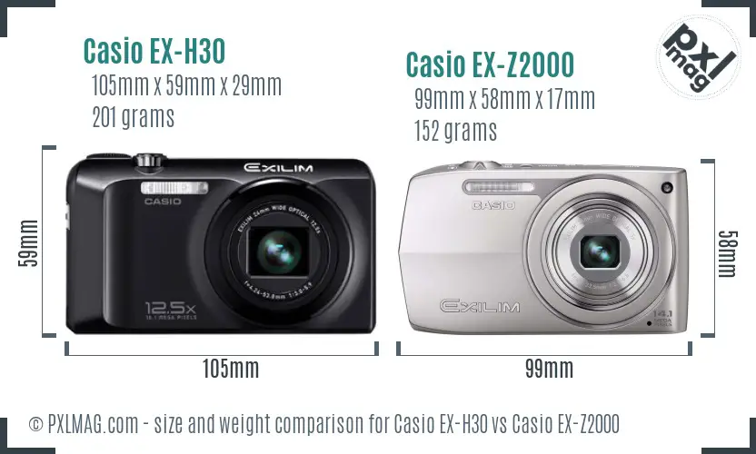 Casio EX-H30 vs Casio EX-Z2000 size comparison