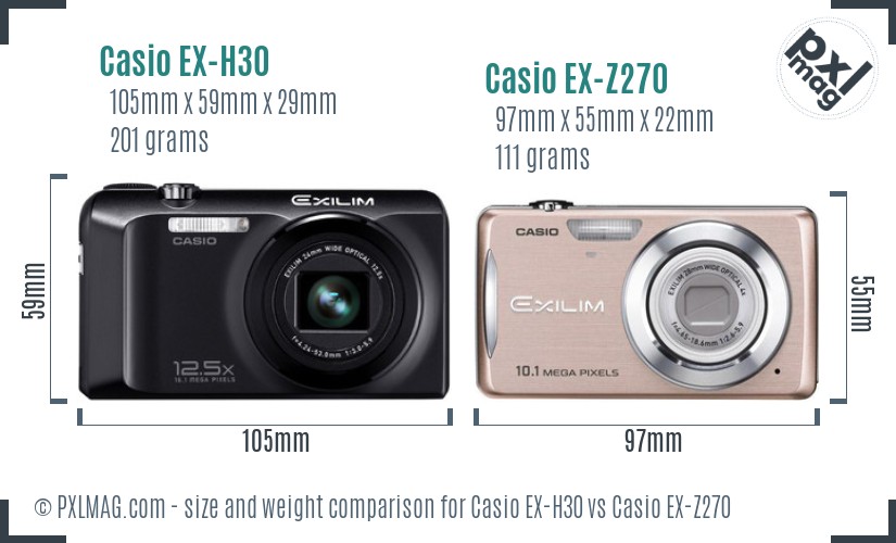 Casio EX-H30 vs Casio EX-Z270 size comparison