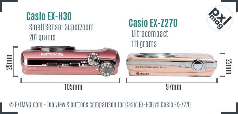 Casio EX-H30 vs Casio EX-Z270 top view buttons comparison