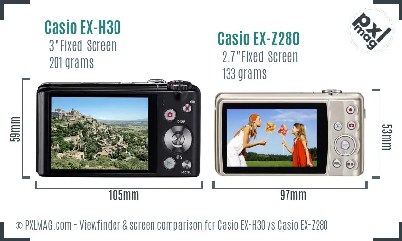Casio EX-H30 vs Casio EX-Z280 Screen and Viewfinder comparison