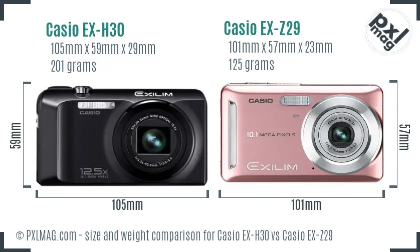 Casio EX-H30 vs Casio EX-Z29 size comparison
