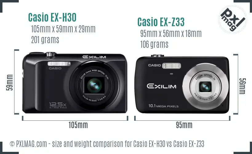 Casio EX-H30 vs Casio EX-Z33 size comparison
