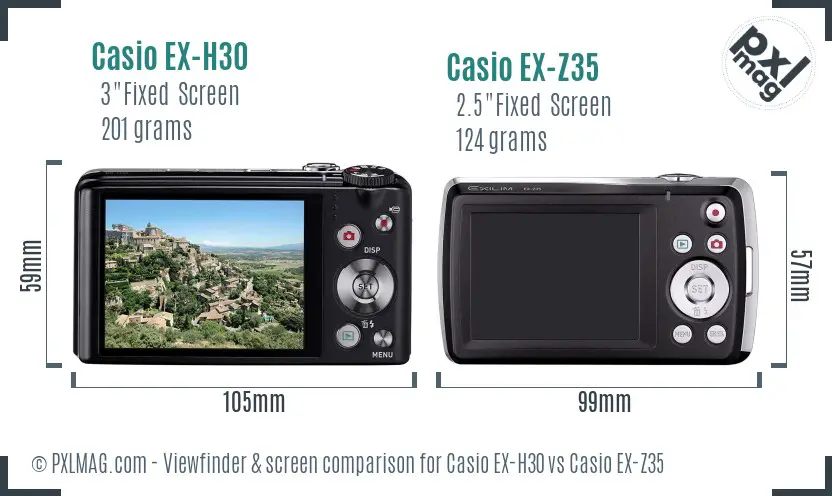 Casio EX-H30 vs Casio EX-Z35 Screen and Viewfinder comparison