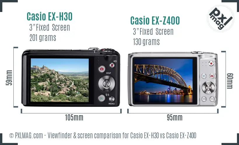 Casio EX-H30 vs Casio EX-Z400 Screen and Viewfinder comparison