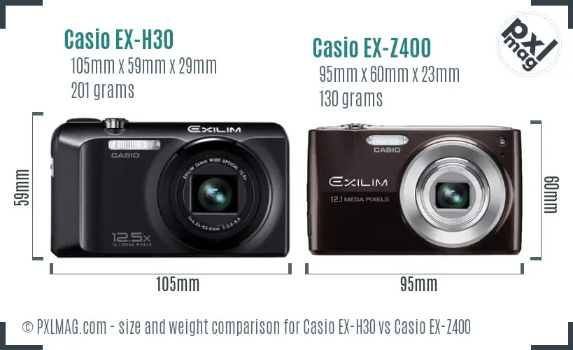 Casio EX-H30 vs Casio EX-Z400 size comparison
