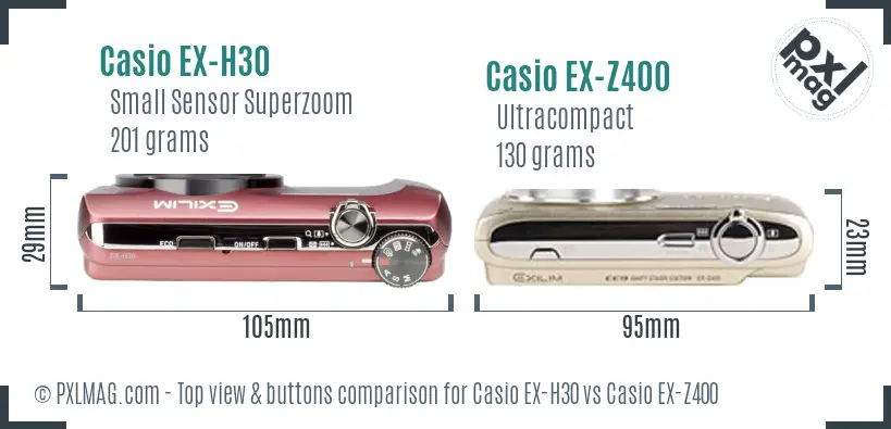 Casio EX-H30 vs Casio EX-Z400 top view buttons comparison
