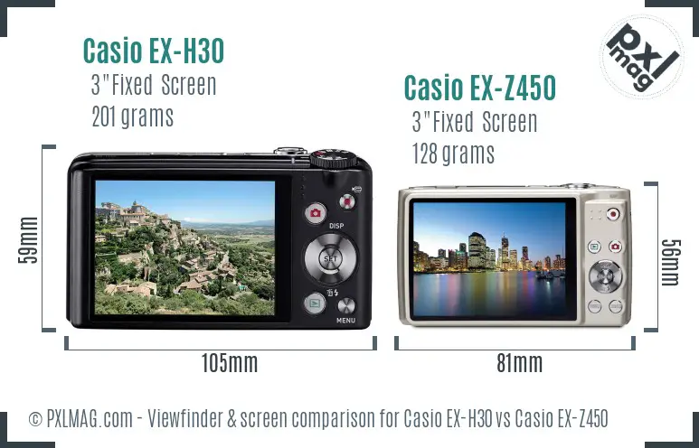 Casio EX-H30 vs Casio EX-Z450 Screen and Viewfinder comparison