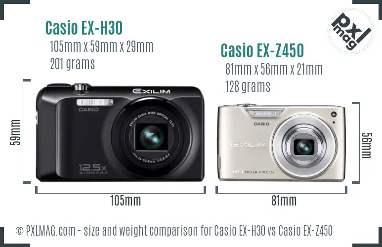 Casio EX-H30 vs Casio EX-Z450 size comparison