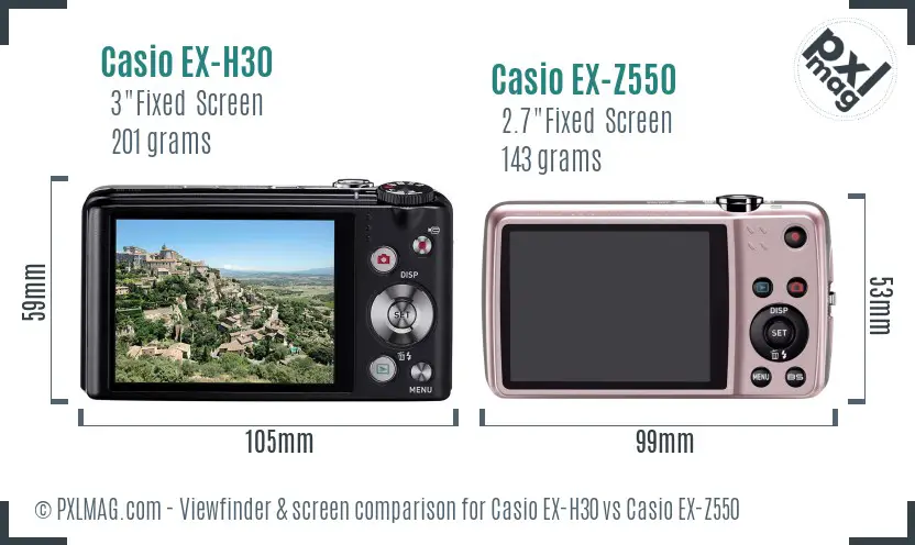 Casio EX-H30 vs Casio EX-Z550 Screen and Viewfinder comparison