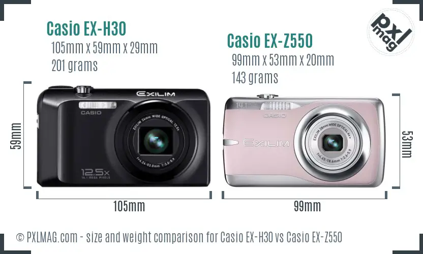 Casio EX-H30 vs Casio EX-Z550 size comparison