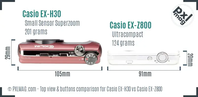 Casio EX-H30 vs Casio EX-Z800 top view buttons comparison