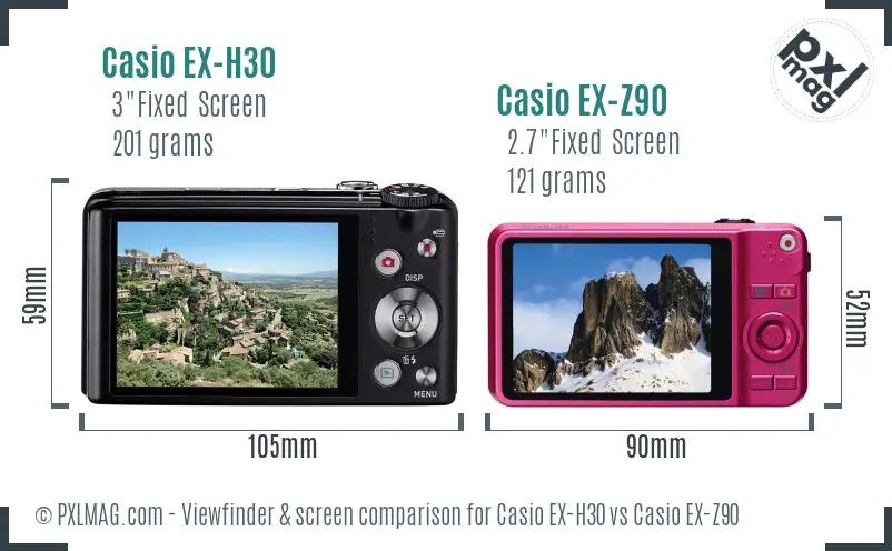 Casio EX-H30 vs Casio EX-Z90 Screen and Viewfinder comparison