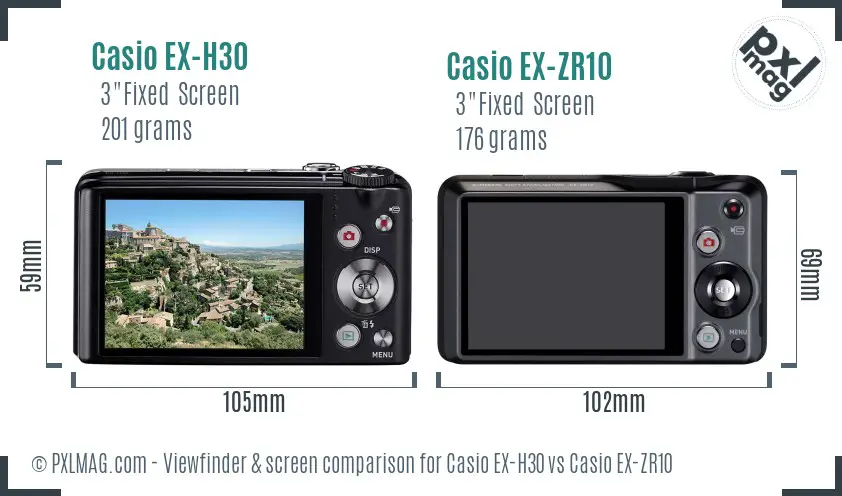 Casio EX-H30 vs Casio EX-ZR10 Screen and Viewfinder comparison