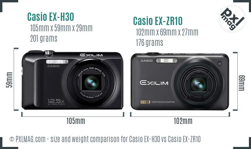 Casio EX-H30 vs Casio EX-ZR10 size comparison