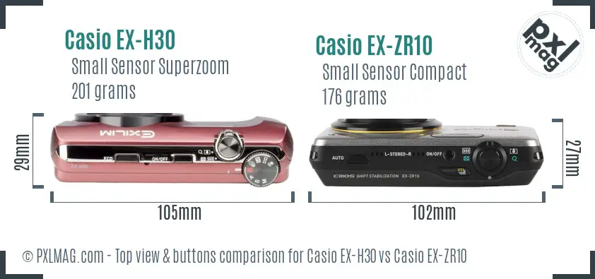 Casio EX-H30 vs Casio EX-ZR10 top view buttons comparison